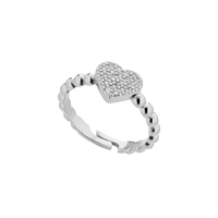Heart Ring With Boule Stem With Cubic Zirconia Pavé
