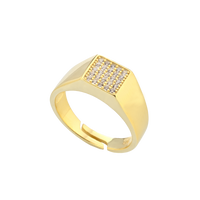Square Chevalier Ring With Cubic Zirconia Pavé