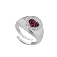 Chevalier Heart Ring With Red Cubic Zirconia Pavé