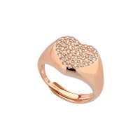Pinky Heart Chevalier Ring With Cubic Zirconia Pavé