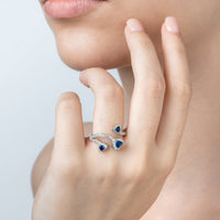 Fancy Ring With Green Heart Zircons Adjustable Size