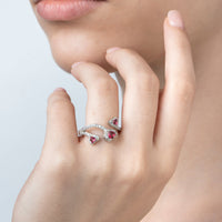 Fancy Ring With Red Heart Zircons Adjustable Size