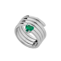 Anello Snake Con Zircone A Cuore Colore Verde Arg 925