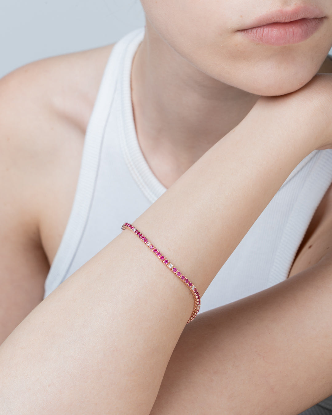 Rosy Tennis Bracelet With Red And White Zircons Cm. 18
