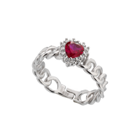 Fantasy Ring With Red Heart-shaped Zircon And Round Of White Zircons