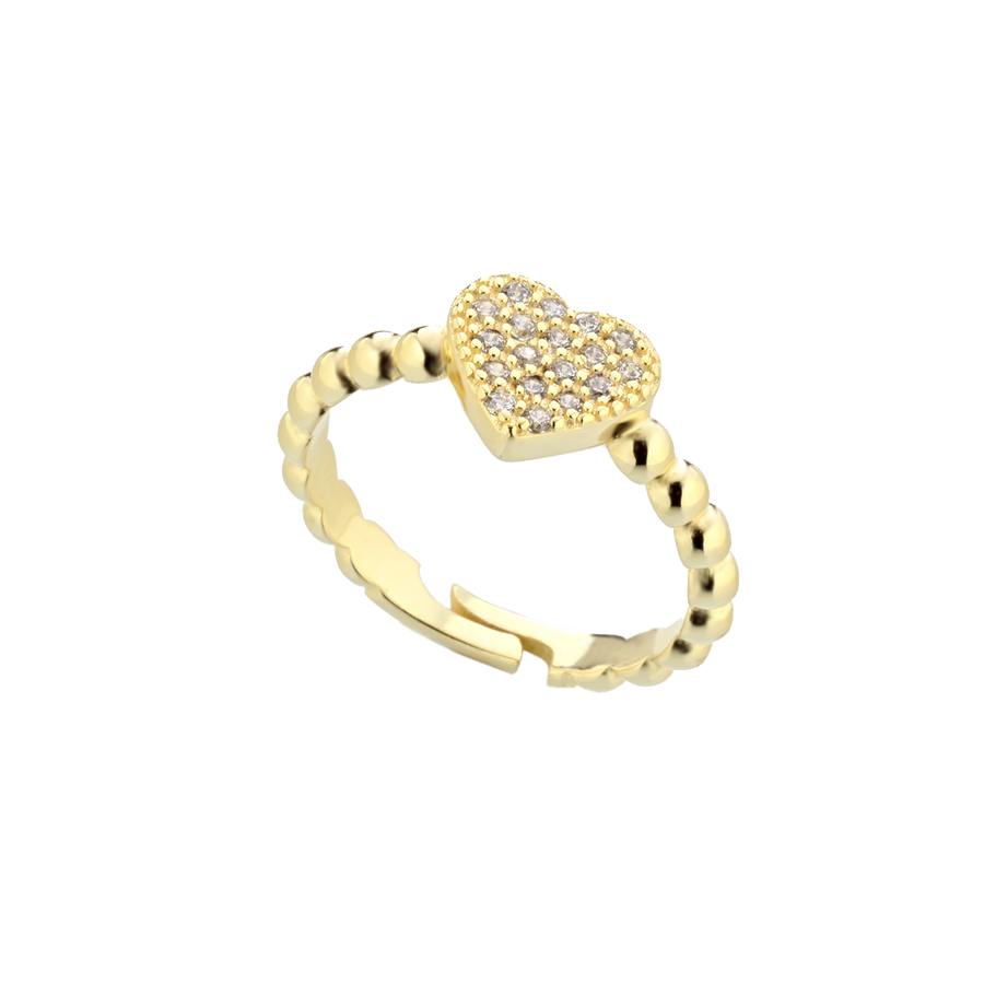 Heart Ring With Boule Stem With Cubic Zirconia Pavé