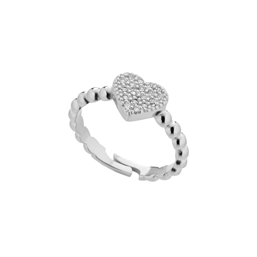 Heart Ring With Boule Stem With Cubic Zirconia Pavé