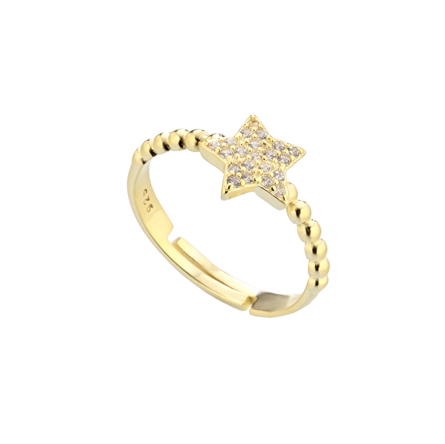 Star Ring With Boule Stem With Cubic Zirconia Pavé