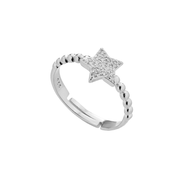 Star Ring With Boule Stem With Cubic Zirconia Pavé
