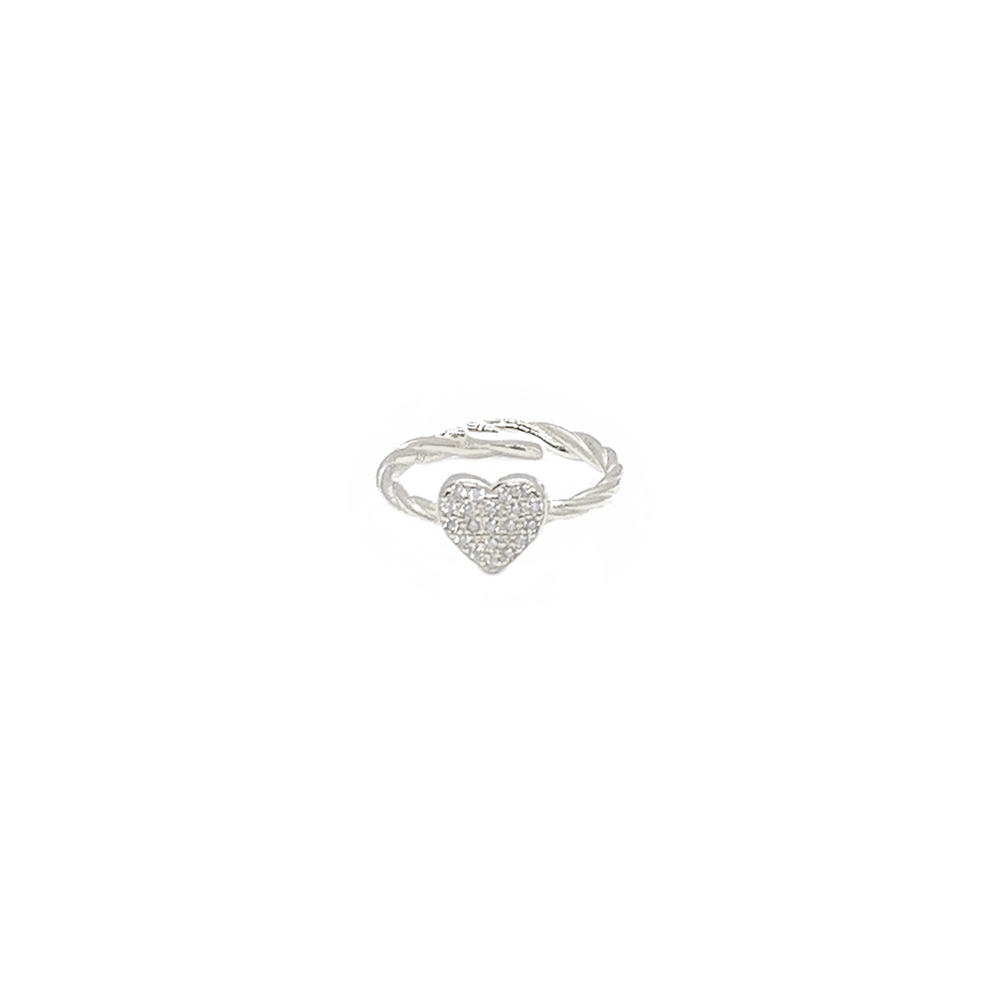 anello cuore con gambo corda in argento 925 con zirconi pavé
 EDOM