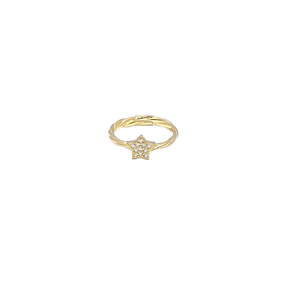 anello stella con gambo corda in argento 925 dorato con zirconi pavé
 EDOM