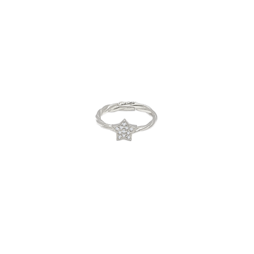 anello stella con gambo corda in argento 925 con zirconi pavé
 EDOM