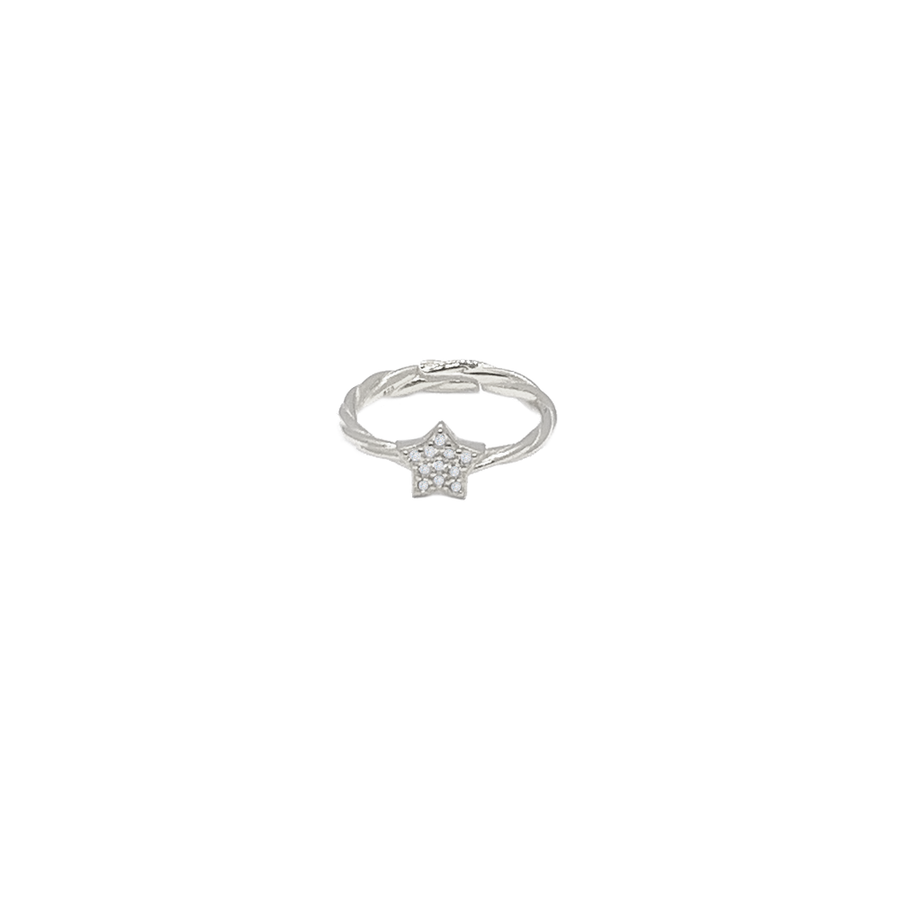 anello stella con gambo corda in argento 925 con zirconi pavé
 EDOM