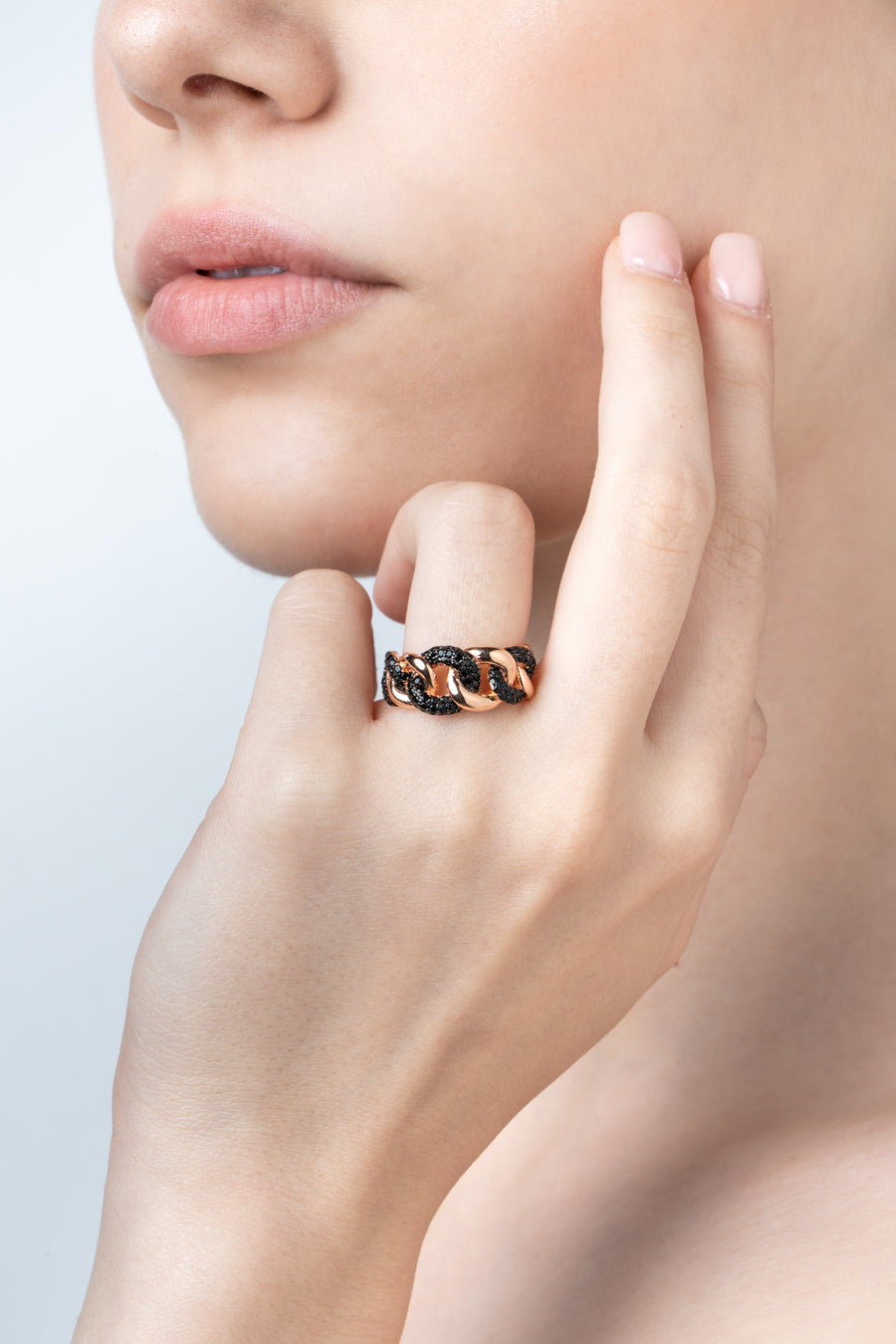 Pink Groumette Ring With Black Zircons