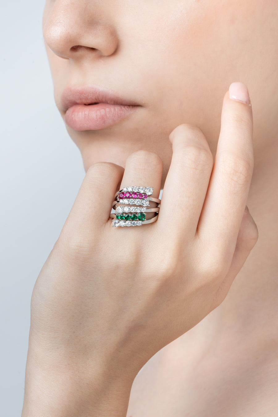 Contrarié Ring With White And Green Zircons