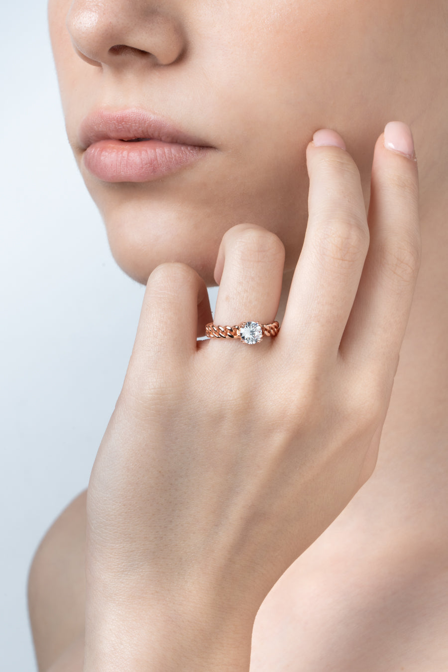 Pink Chain Ring With Central Zircon