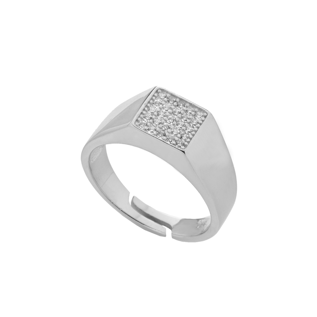 Square Chevalier Ring With Cubic Zirconia Pavé