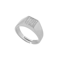 Square Chevalier Ring With Cubic Zirconia Pavé