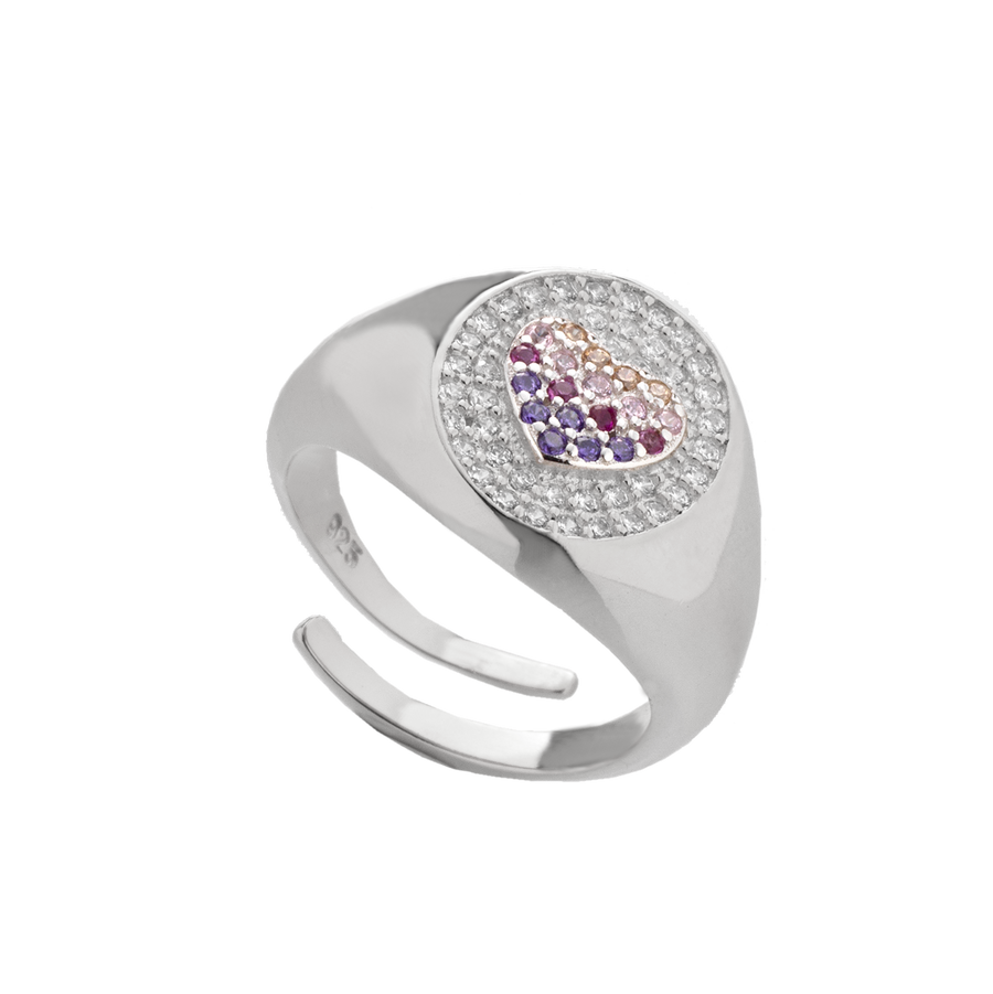 Chevalier Heart Ring With Rainbow Cubic Zirconia Pavé