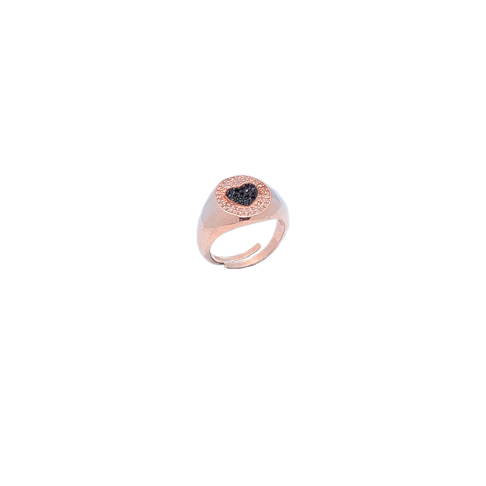 anello chevalier cuore in argento 925 rosato con zirconi pavé e cuore centrale in zirconi pavé neri
 EDOM