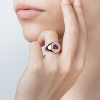 Pinky Heart Chevalier Ring With Black Zircons Pavé