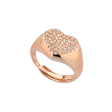Pinky Heart Chevalier Ring With Cubic Zirconia Pavé