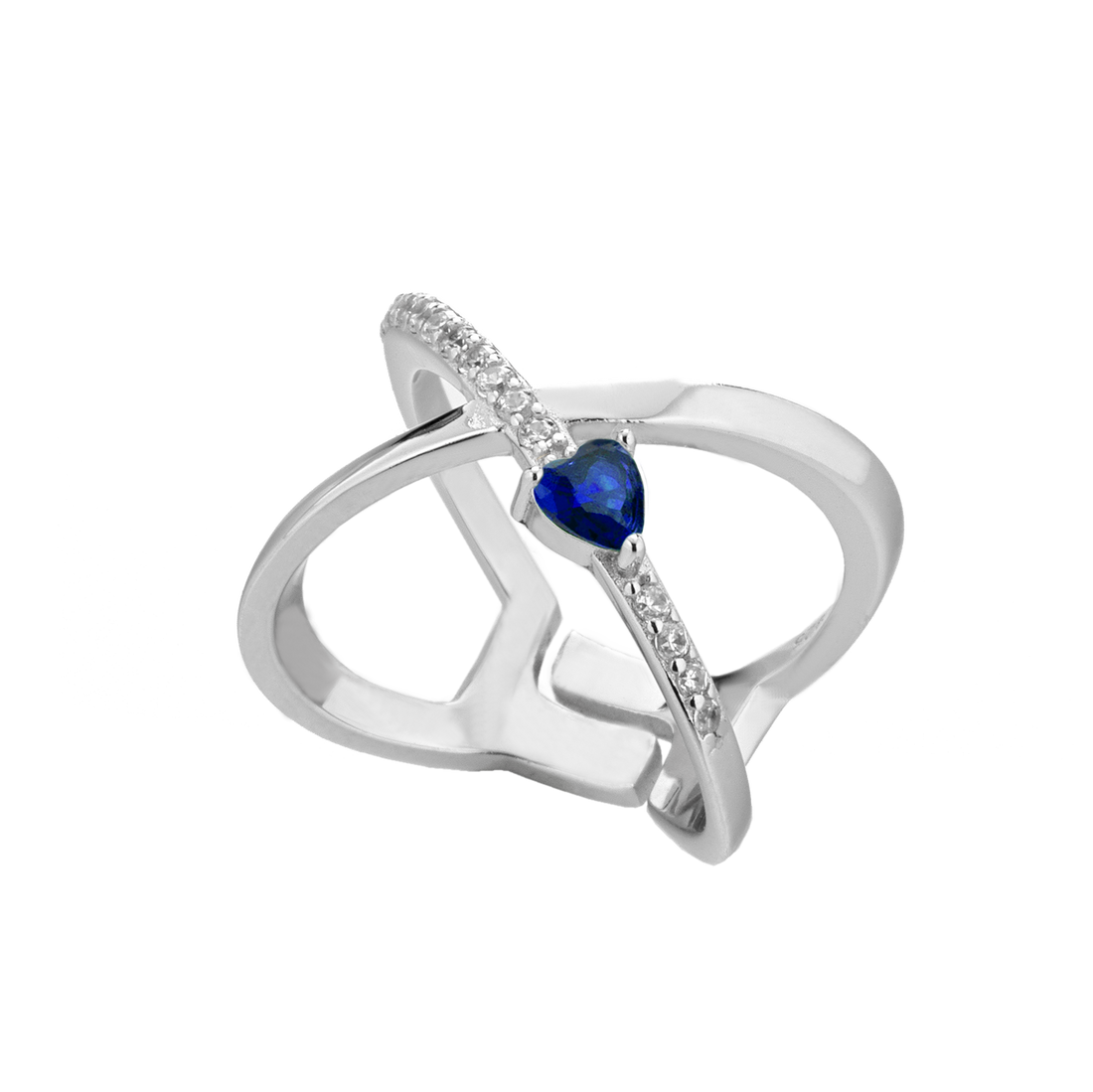 Fantasy Ring With Blue Heart Zircon And White Zircons