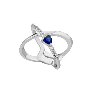 Fantasy Ring With Blue Heart Zircon And White Zircons