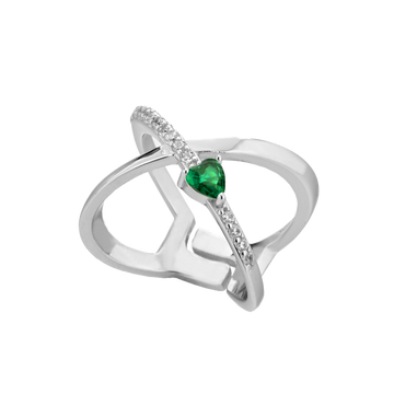 Fancy Ring With Green Heart Zircon And White Zircons