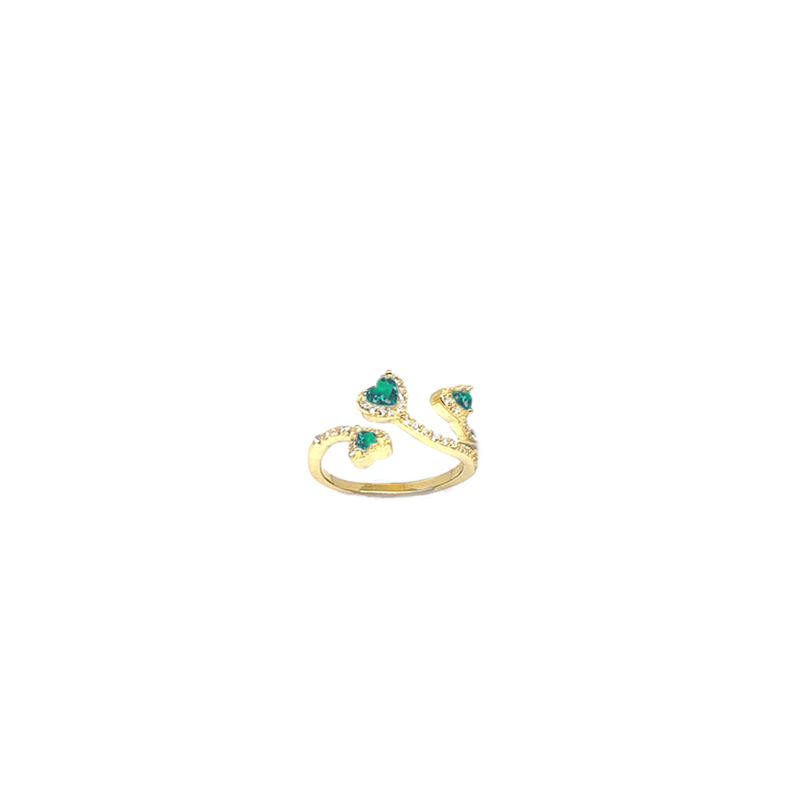anello fantasia in argento 925 dorato con zirconi a cuore verdi misura regolabile
 EDOM
