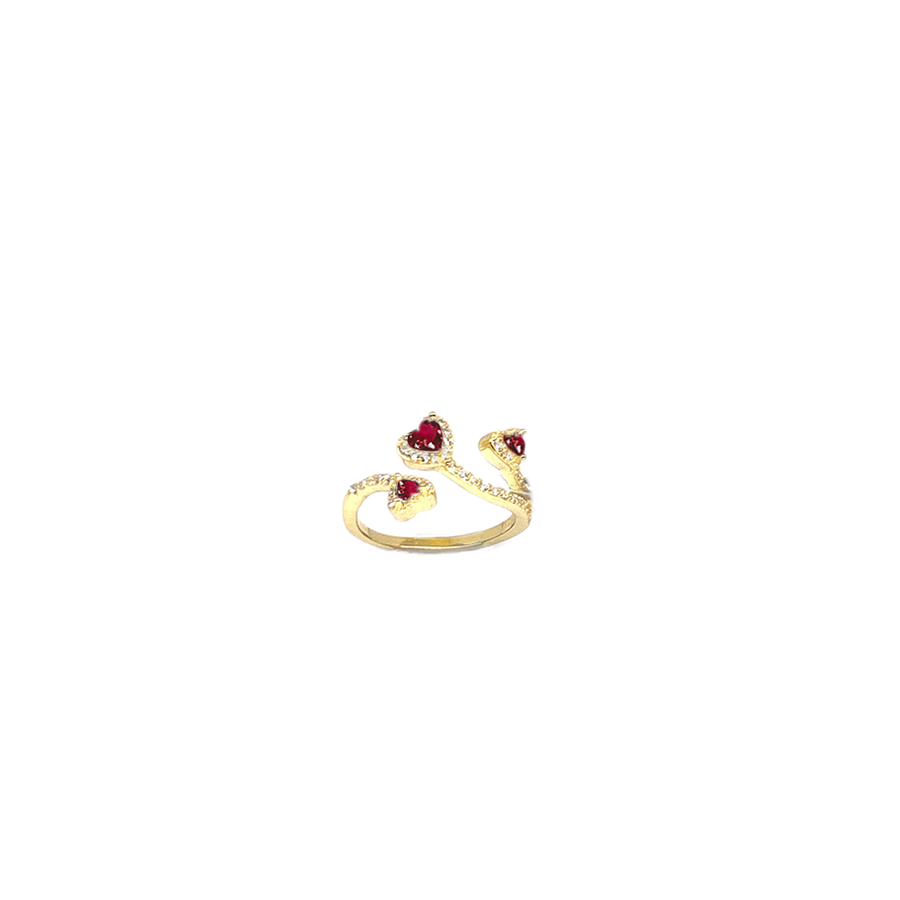 anello fantasia in argento 925 dorato con zirconi a cuore rossi misura regolabile
 EDOM