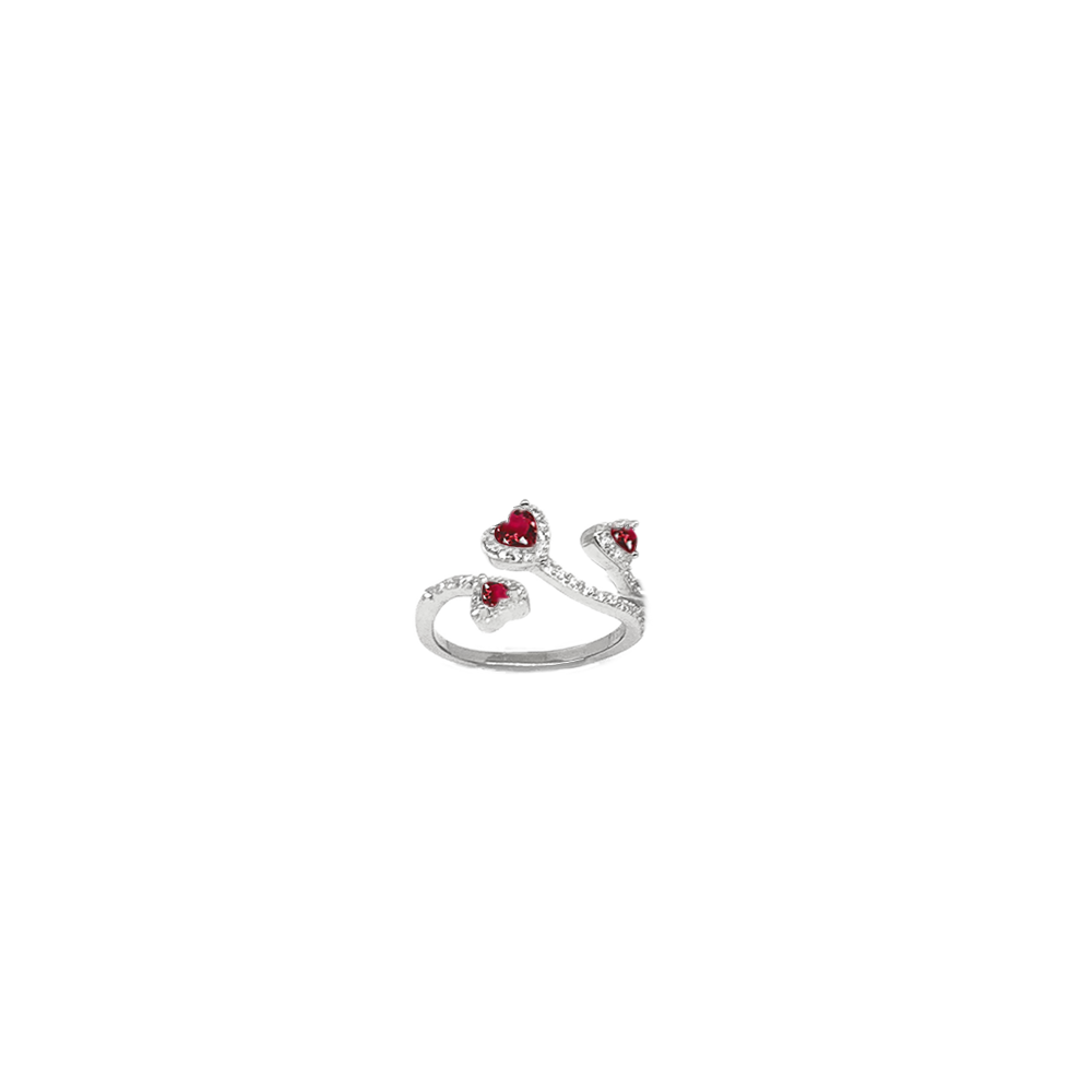 anello fantasia in argento 925 con zirconi a cuore rossi misura regolabile
 EDOM