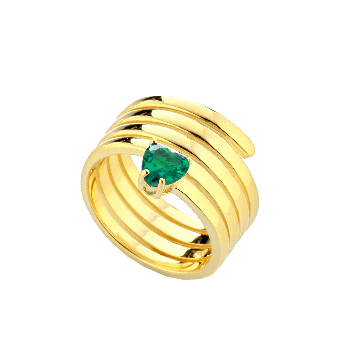 Anello Snake Con Zircone A Cuore Colore Verde Arg 925