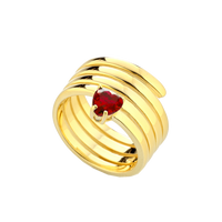 Anello Snake Con Zircone A Cuore Colore Rosso Arg 925