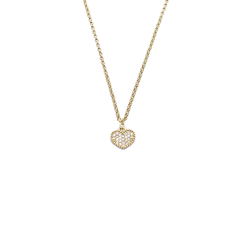 pendente cuore in argento 925 dorato con pavé di zirconi 
lunghezza collana cm44 con allungo cm49 EDOM