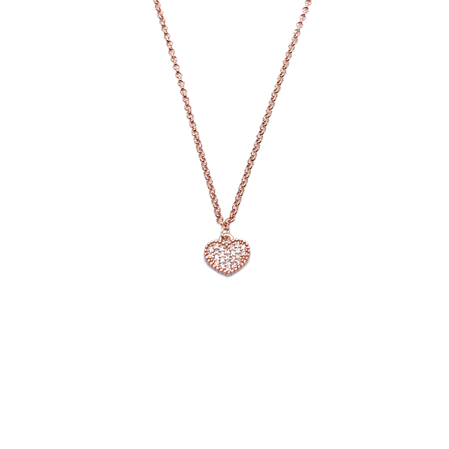 pendente cuore in argento 925 rosato con pavé di zirconi 
lunghezza collana cm44 con allungo cm 49 EDOM