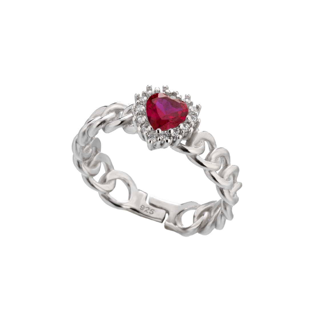 Fantasy Ring With Red Heart-shaped Zircon And Round Of White Zircons